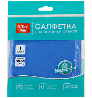 Салфетка для оптики и стекла OfficeClean "Стандарт" микрофибра, 30*30см, синяя