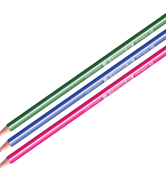 Карандаш ч/г OfficeSpace, HB, трехгранный, заточен., пластиковый, корпус ассорти с полоской