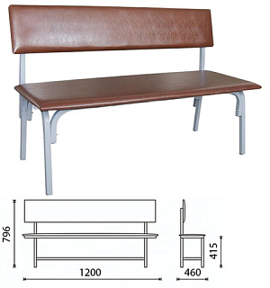 Банкетка со спинкой "Астрид", 1200х470х796 мм, серый каркас, кожзам коричневый