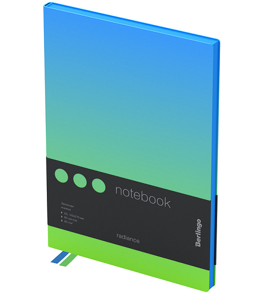 Записная книжка А5 80л., кожзам, Berlingo "Radiance", черный срез, голубой/зеленый градиент