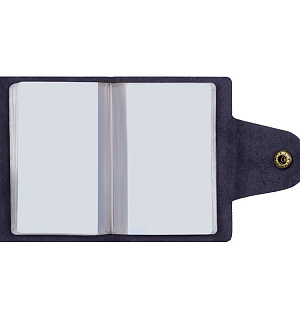 Визитница карманная OfficeSpace на кнопке, 10*7см, 18 карманов, натуральная кожа, темно-синий