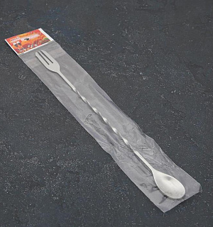 Ложка барная с вилкой, 32,5 см, цвет серебро