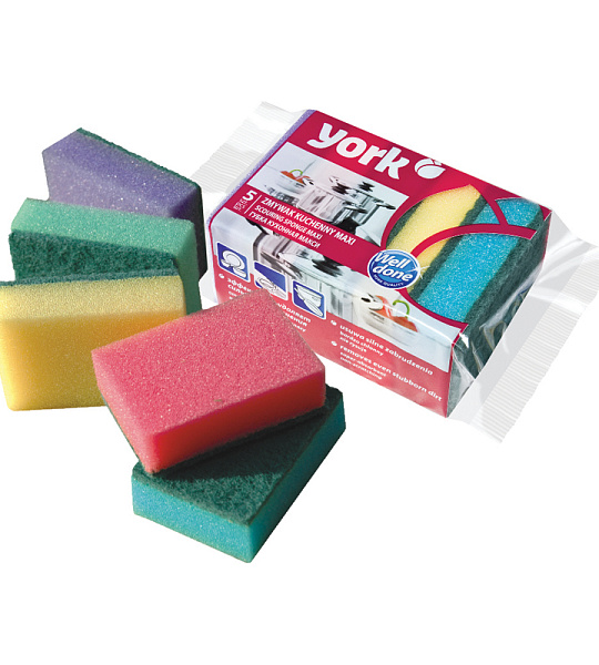 Губки для посуды York "Макси", поролон с абразивным слоем, 10*7*3см, 5шт.