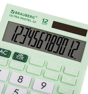 Калькулятор настольный BRAUBERG ULTRA PASTEL-12-LG (192x143 мм), 12 разрядов, двойное питание, МЯТНЫЙ, 250504