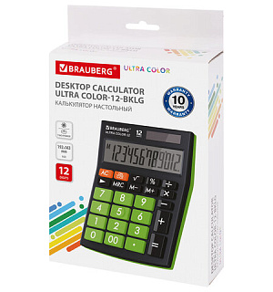 Калькулятор настольный BRAUBERG ULTRA COLOR-12-BKLG (192x143 мм), 12 разрядов, двойное питание, ЧЕРНО-САЛАТОВЫЙ, 250498