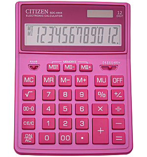 Калькулятор настольный Citizen SDC444XRPKE, 12 разрядов, двойное питание, 155*204*33мм, розовый