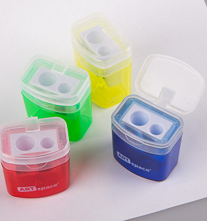 Точилка пластиковая ArtSpace 2 отверстия, контейнер, ассорти