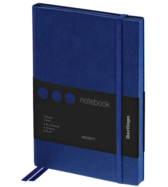 Записная книжка А6 80л., кожзам, Berlingo "Western", с резинкой, синий
