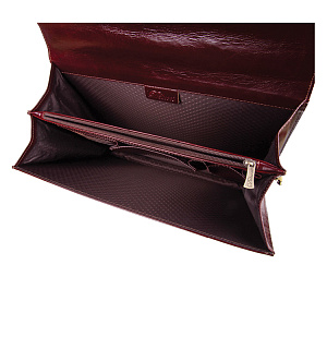 Портфель Delucci "Гиперион", кожа, темный коньяк, 2 отделения, метал. замок, с ремнем