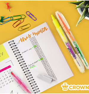 Текстовыделитель двухсторонний Crown "Multi Hi-Lighter Twin" розовый/голубой, 3/2мм