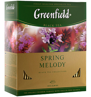 Чай Greenfield "Spring Melody", черный, с ароматом мяты, чабреца, 100 фольг. пакетиков по 1,5г
