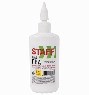 Клей ПВА с дозатором, 125 г, STAFF "Basic", 227387