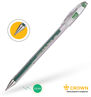 Ручка гелевая Crown "Hi-Jell" зеленая 0,5мм, штрих-код