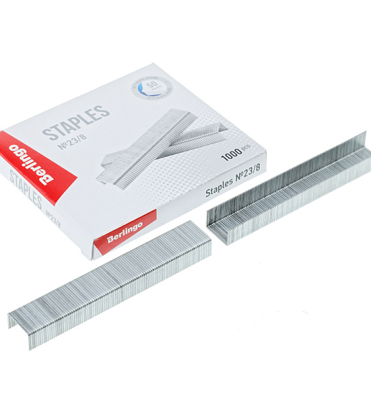 Скобы для степлера №23/8 Berlingo, оцинкованные, 1000шт.