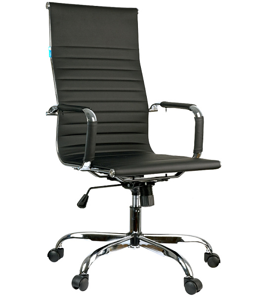 Кресло руководителя Helmi HL-E17 "Slim", экокожа черная, хром