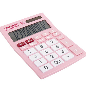 Калькулятор настольный BRAUBERG ULTRA PASTEL-12-PK (192x143 мм), 12 разрядов, двойное питание, РОЗОВЫЙ, 250503