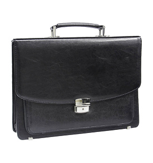 Портфель OfficeSpace "Fetida", кожзам, черный, 3 отделения, метал. замок, с ремнем