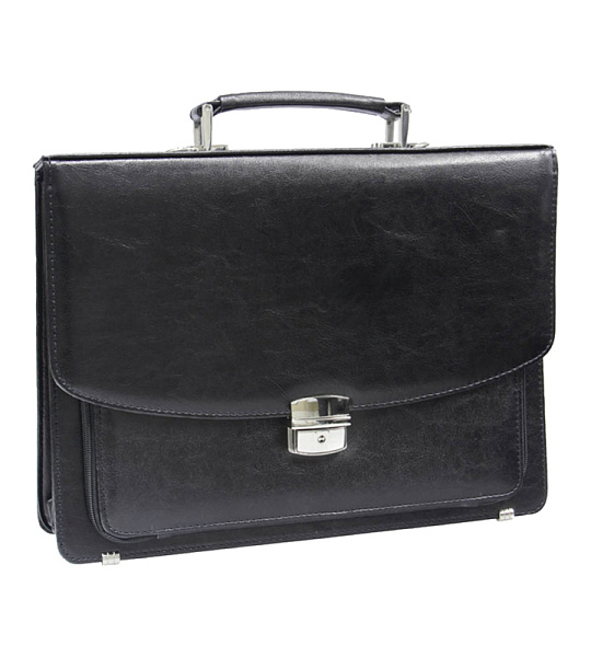 Портфель OfficeSpace "Fetida", кожзам, черный, 3 отделения, метал. замок, с ремнем