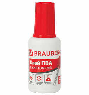 Клей ПВА BRAUBERG, 20 г, с кисточкой, морозостойкий, 222875