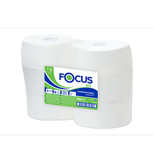 Бумага туалетная Focus Eco Jumbo, 1 слойн, 525м/рул, тиснение, белая