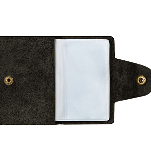 Визитница карманная OfficeSpace на кнопке, 10*7см, 18 карманов, натуральная кожа, черный