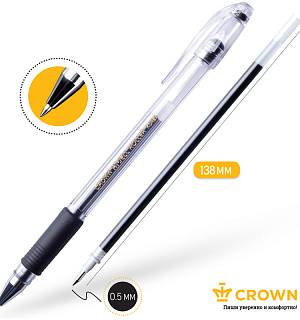 Ручка гелевая Crown "Hi-Jell Grip" черная, 0,5мм, грип