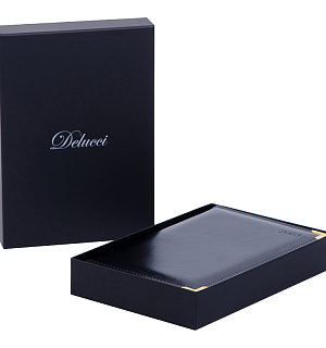 Ежедневник датированный 2023г., А6, 184л.,  кожа, Delucci, гладкая кожа, зол. срез, черный