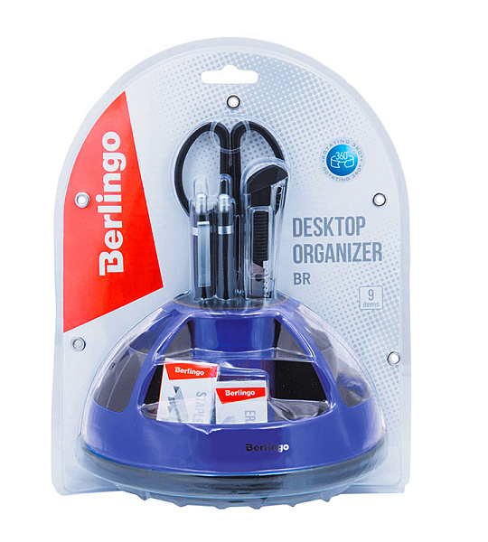 Настольный органайзер Berlingo "BR", 9 предметов, вращающийся, черный/синий, блистер