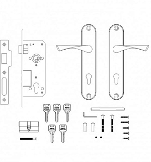 Замок врезной цилиндровый с защёлкой, с ручкой KIT P90 4585/3, 5 кл., цвет бронза