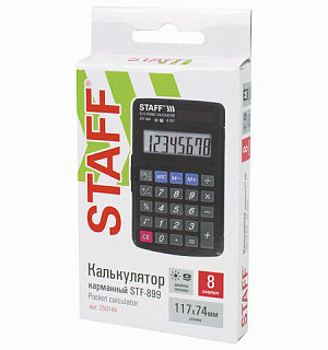 Калькулятор карманный STAFF STF-899 (117х74 мм), 8 разрядов, двойное питание, 250144