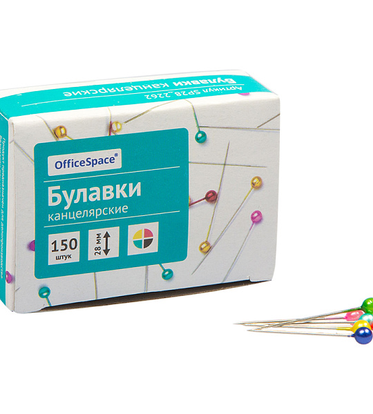 Булавки офисные OfficeSpace, 28мм, 150шт., картонная коробка