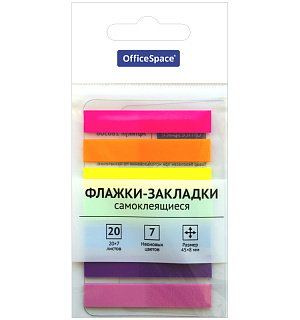 Флажки-закладки OfficeSpace, 45*8мм, 20л*7 неоновых цветов, европодвес