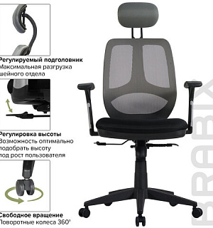 Кресло BRABIX "Saturn ER-400", с подголовником, комбинированное, черное/серое, 530871