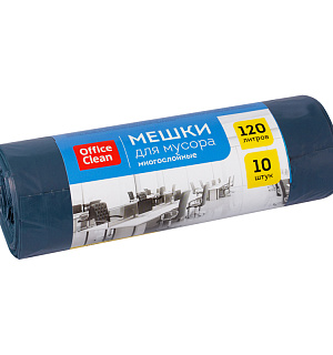 Мешки для мусора 120л OfficeClean ПВД, 70*110 см, 30мкм, 10шт., многослойн., темно-синие, в рулоне
