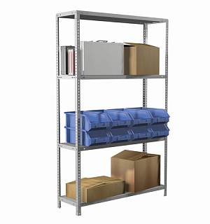 Стеллаж металлический BRABIX "MS KD-185/50-4", 1850х1000х500 мм, 4 полки, сборная стойка, 291116, S240BR145402