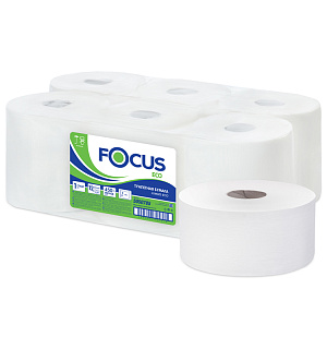 Бумага туалетная Focus Eco Jumbo, 1 слойн, 450м/рул, тиснение, белая