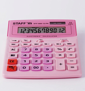 Калькулятор настольный STAFF STF-888-12-PK (200х150 мм) 12 разрядов, двойное питание, РОЗОВЫЙ, 250452