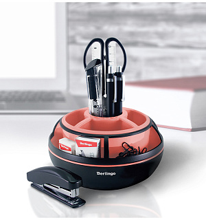 Настольный органайзер Berlingo "Instinct", 9 предметов, вращающийся, черный/фламинго