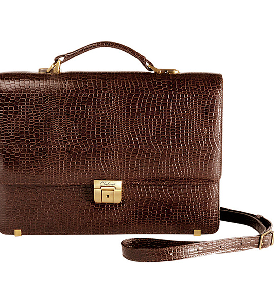 Портфель Delucci "Калипсо", кожа, коричневый крокодил, 1 отделение, метал. замок, с ремнем