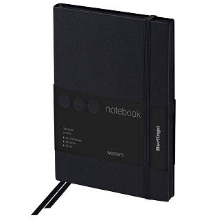 Записная книжка А6 80л., кожзам, Berlingo "Western", черный срез, с резинкой, черный