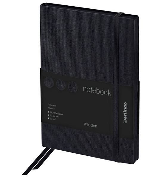 Записная книжка А6 80л., кожзам, Berlingo "Western", черный срез, с резинкой, черный