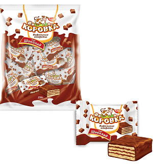 Конфеты шоколадные РОТ ФРОНТ "Коровка", вафельные с шоколадной начинкой, 250 г, пакет, РФ09756