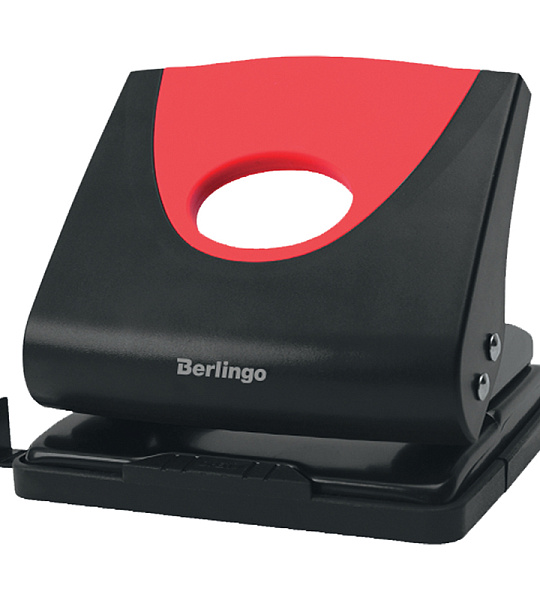 Дырокол Berlingo "Office Soft" 20л., пластиковый, красный, с линейкой