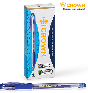 Ручка гелевая Crown "Hi-Jell Needle Grip" синяя, 0,7мм, грип, игольчатый стержень, штрих-код