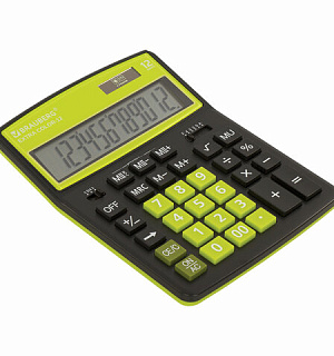 Калькулятор настольный BRAUBERG EXTRA COLOR-12-BKLG (206x155 мм), 12 разрядов, двойное питание, ЧЕРНО-САЛАТОВЫЙ, 250477