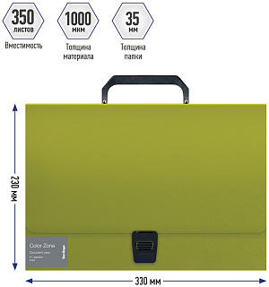 Папка-портфель 1 отделение Berlingo "Color Zone" A4, 330*230*35мм, 1000мкм, салатовая