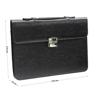 Портфель OfficeSpace "Neptun", кожзам, черный, 3 отделения, метал. замок