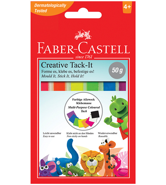 Масса для приклеивания Faber-Castell "Tack-It Creative", 50г., цветная, картон. уп., европодвес