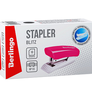 Мини-степлер №10 Berlingo "Blitz" до 10л., пластиковый корпус, розовый