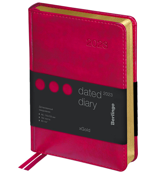 Ежедневник датированный 2023г., А6, 184л., кожзам, Berlingo "xGold", зол. срез, фуксия